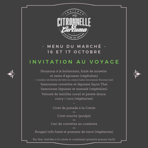 MENU DU MARCHÉ DU 16 ET 17 OCTOBRE - INVITATION AU VOYAGE