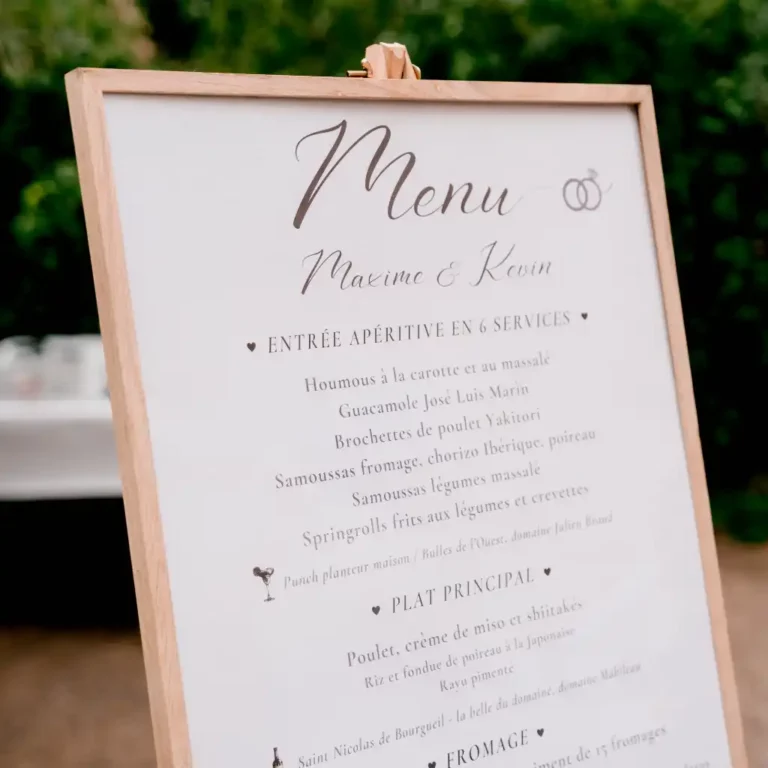 Menu de mariage haut de gamme en Vendée, Loire Atlantique et Maine et Loire